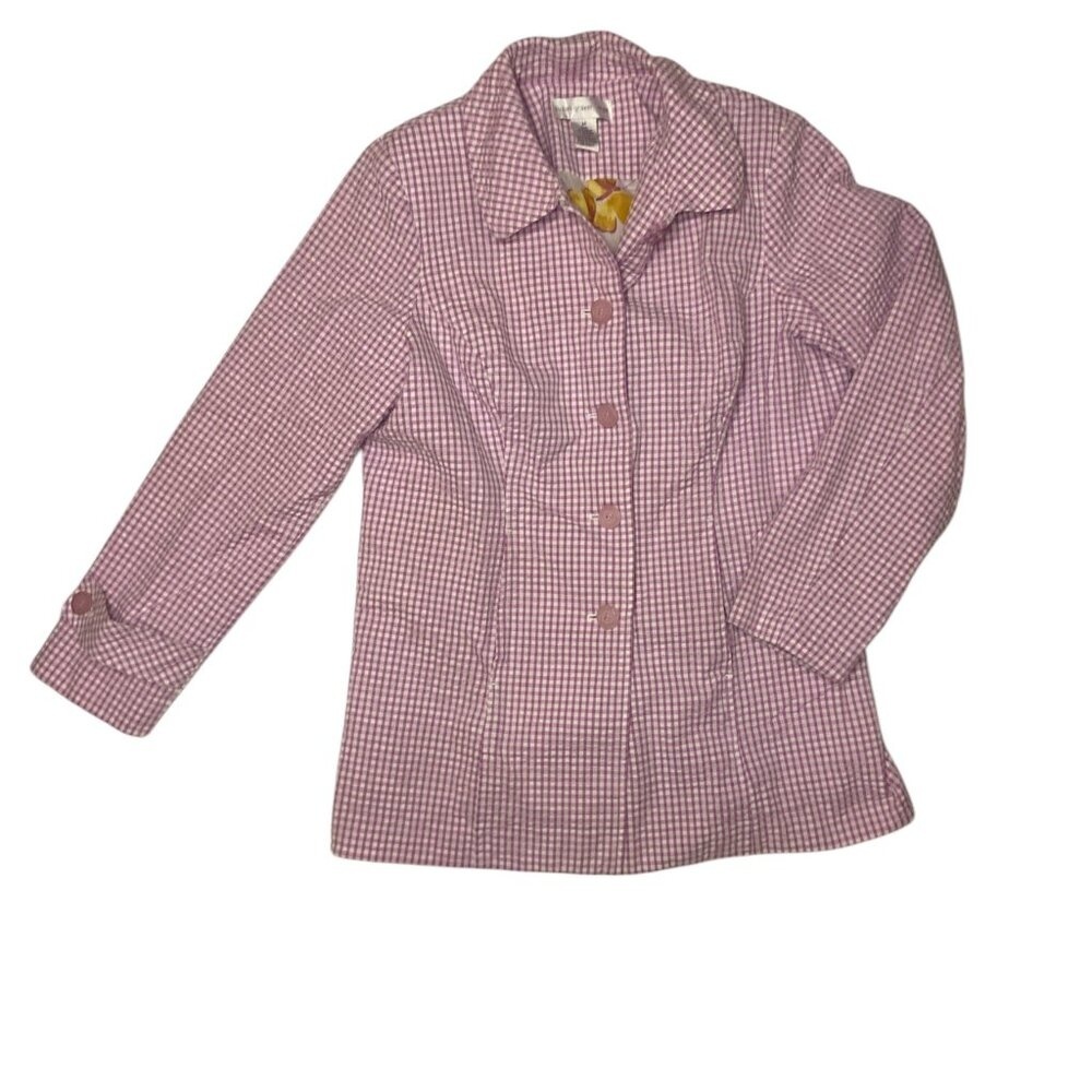 Susan Graver Seersucker Style Purple Gingham Jacket Size Medium